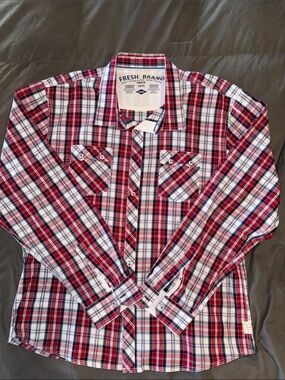 Men’s Red Plaid Button-Down Shirt